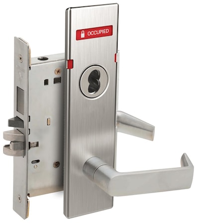 Schlage L Series Mortise Lock, Faculty Restroom Lock, 06 Lever, N Escutcheon, Less FSIC, Right Hand, VACANT/ L9485J 06N 630 RH L283-722